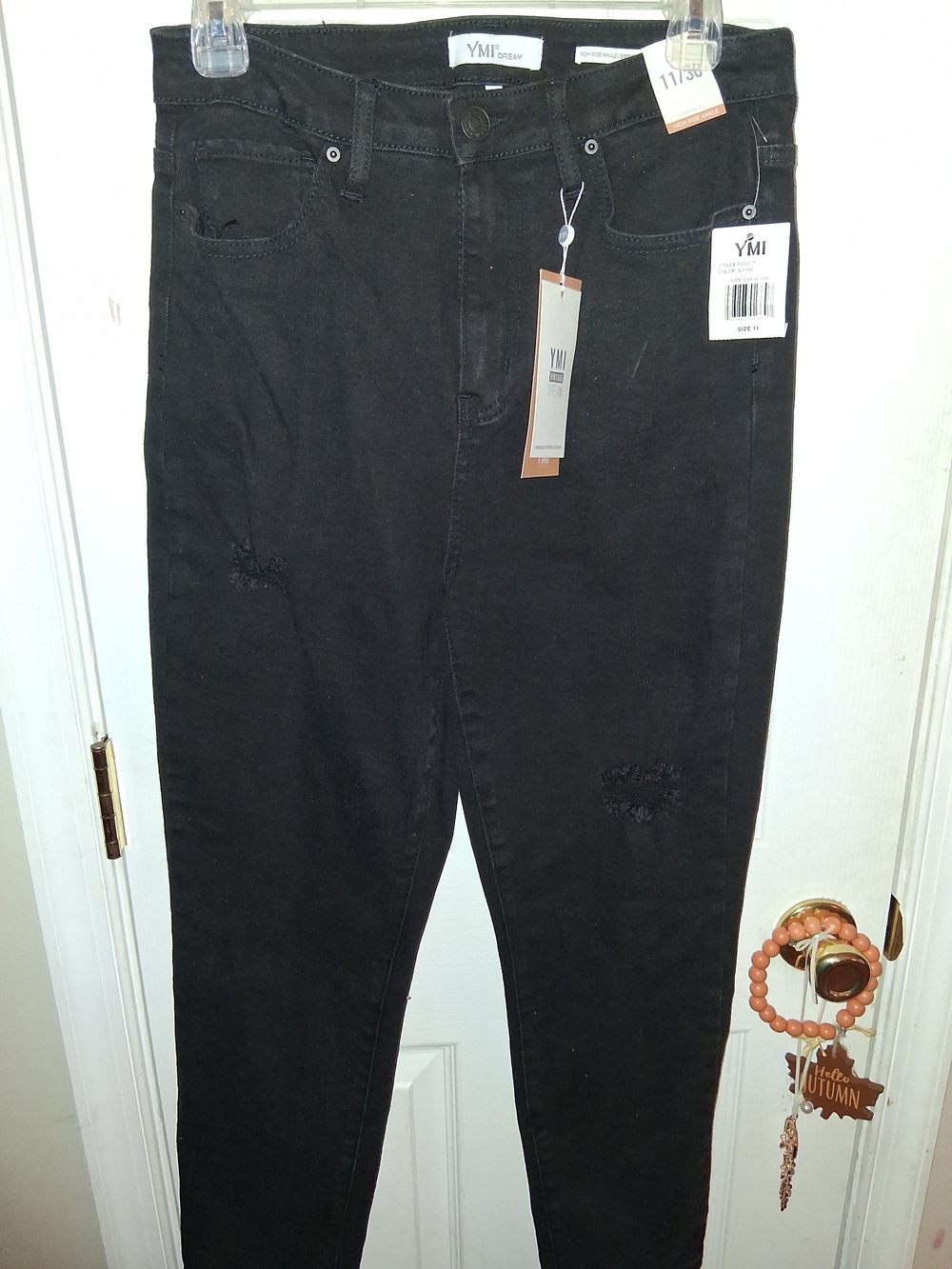 YMI High-Rise Black Skinny Jeans with Subtle Distress